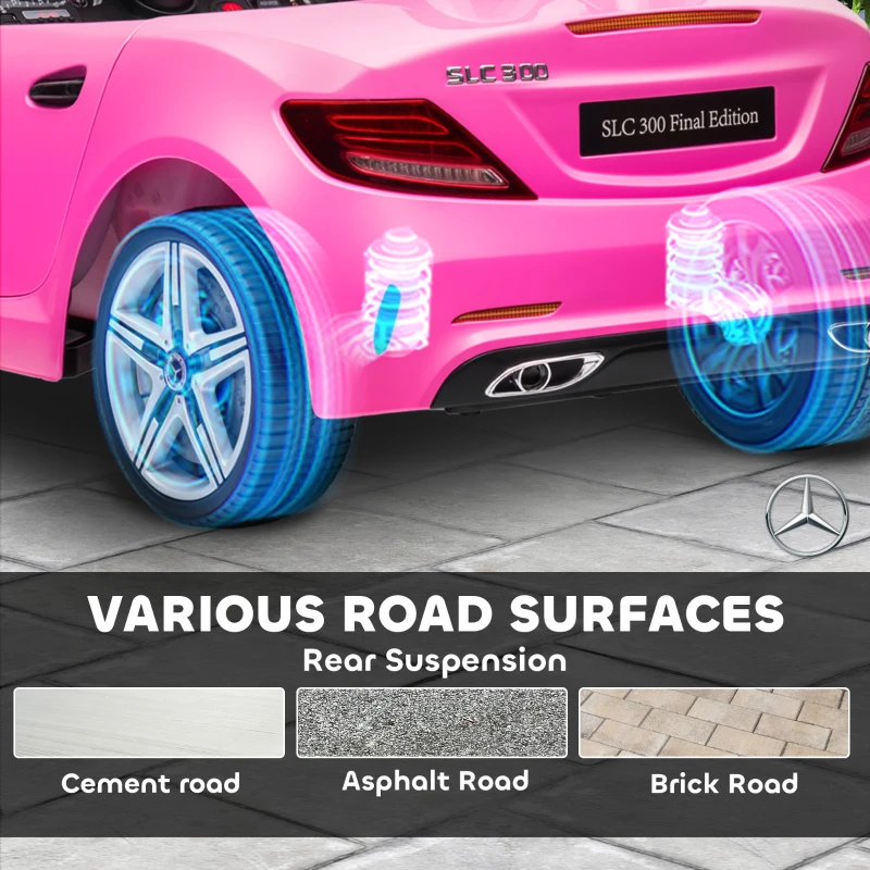 Aosom Mercedes SLC 300 Licensed 12V Ride On Car for Kids with Remote Control, 2 Speeds, Battery Powered Kids Electric Car with Music, Lights, Suspension for 3-6 Years Old, Pink
