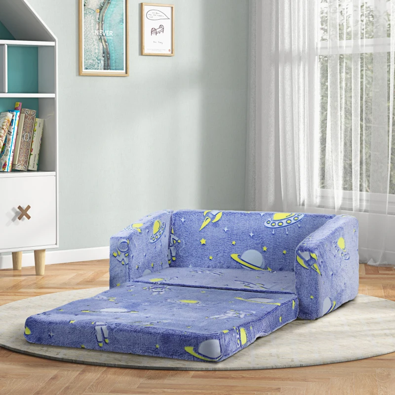 Qaba Couch with Glow in the Dark Space Pattern, Washable Cover, Blue