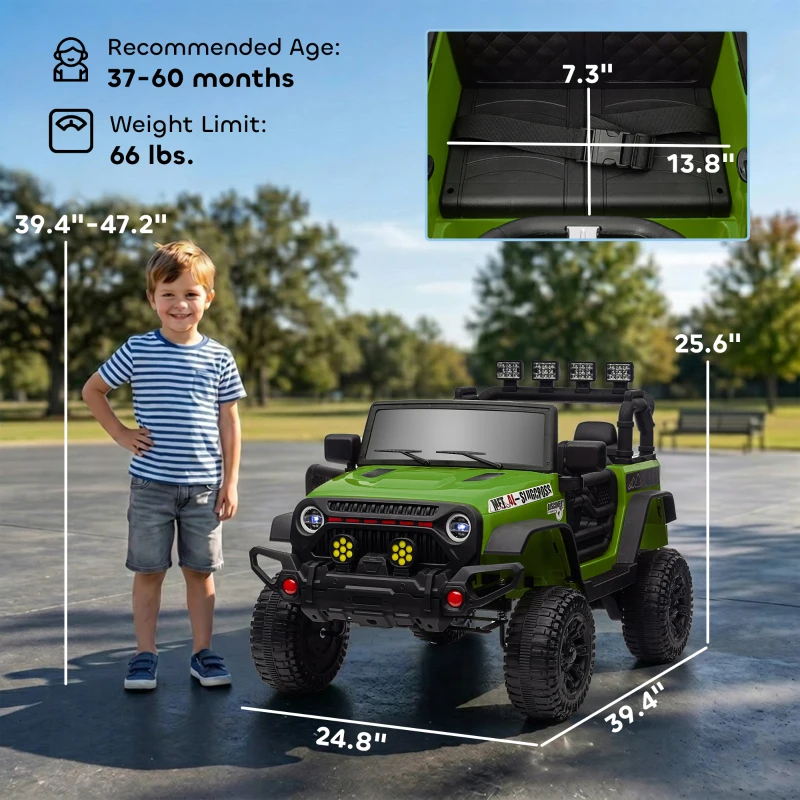 Qaba 12V Battery Powered Ride on Car, Ride on Truck w/ Remote, 4 Suspension Wheels, Music Horn Lights, Green