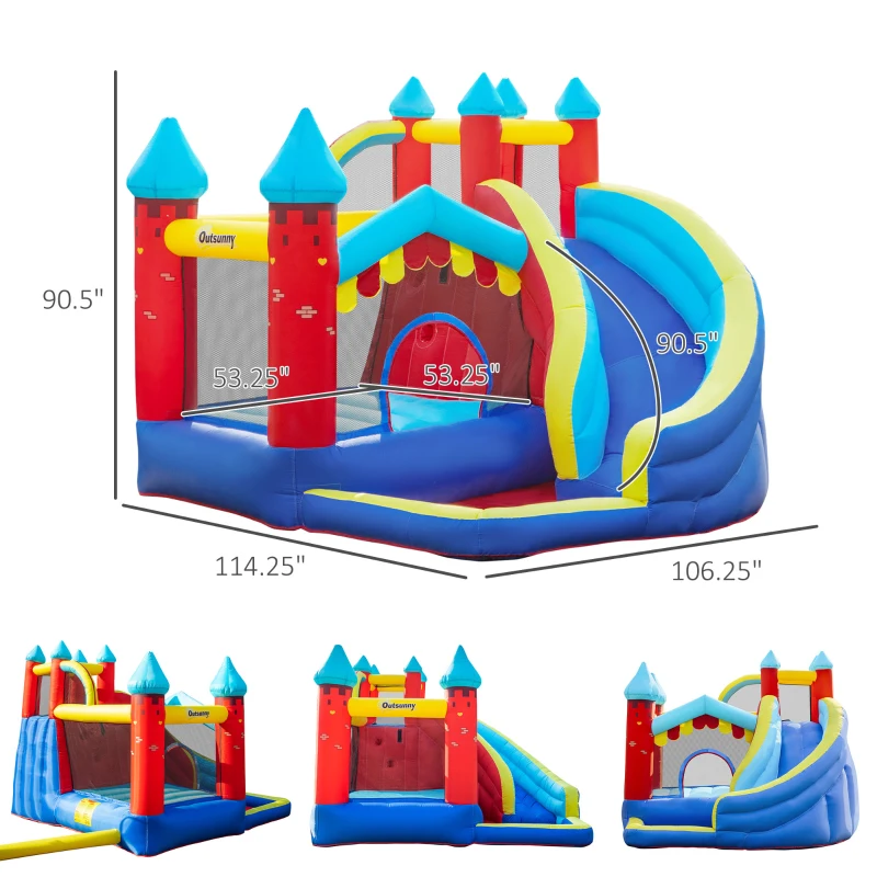Outsunny 4 in 1 Inflatable Bounce House Kids Bounce Castle Include Trampoline, Slide, Water Pool, Climbing Wall with Carrybag, Repair Patches, without Air Blower
