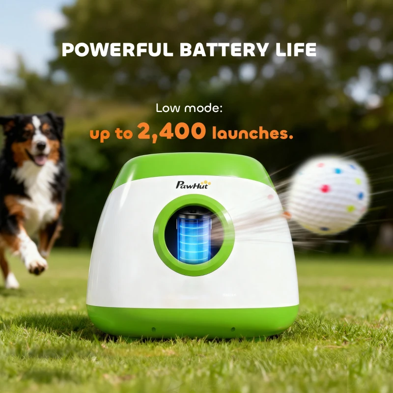 PawHut Automatic Dog Ball Launcher with 26-80 FT Distance, Automatic Ball Launcher for Medium and Large Dogs, Green