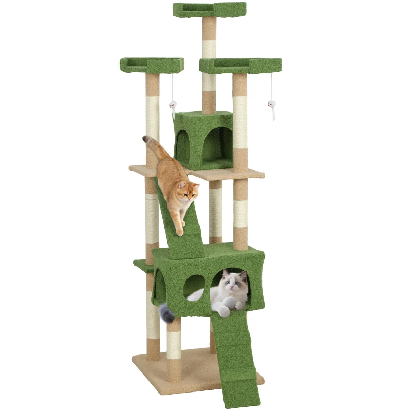PawHut 68-inch Multi-Level Cat Scratching Tree Kitty Activity Center Post Tower Condo Pet Furniture w/ Toy Green