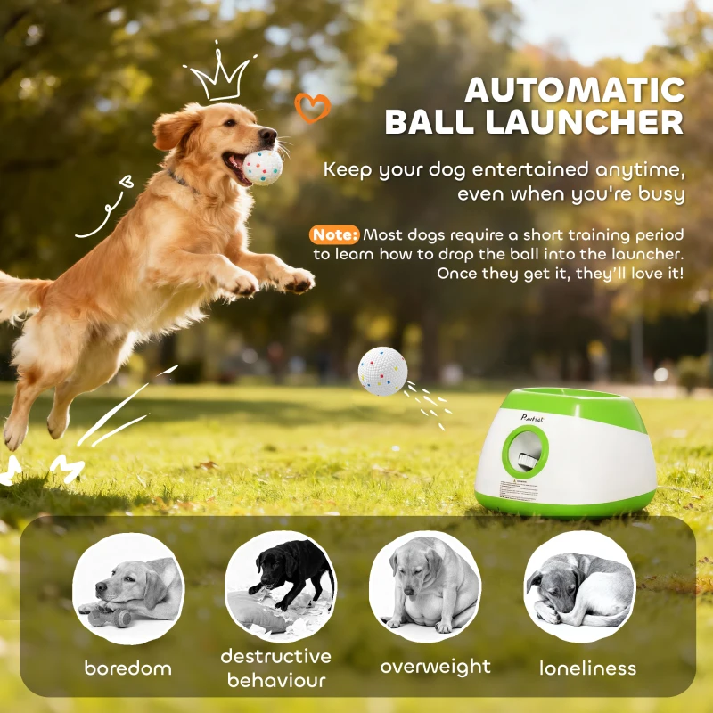 PawHut Automatic Dog Ball Launcher with 26-80 FT Distance, Automatic Ball Launcher for Medium and Large Dogs, Green