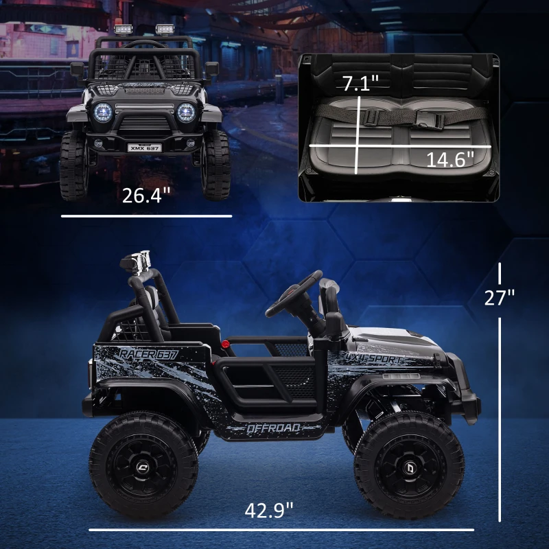 Qaba 12V Ride on Car, Ride on Truck w/ Remote, 4 Suspension Wheels, 3 MPH Max Speed, Music, Horn & Lights, Black