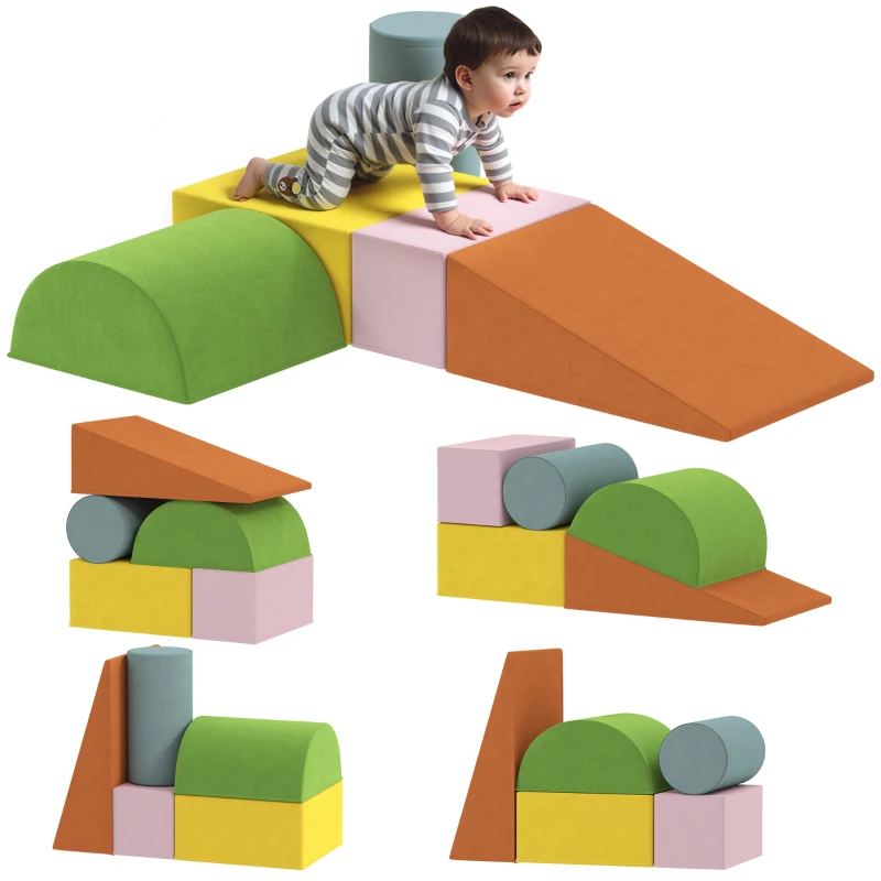 Qaba Climbing Toys for Toddlers with Removable Cover, Indoor Activity Play Set for Crawling, Sliding, Orange/Green