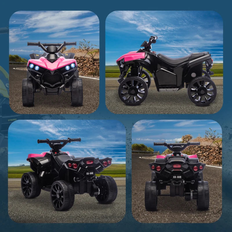 Qaba 6V Kids ATV, 4 Wheeler Electric Ride on Car with Music and LED Headlights, for Ages 18-56 Months Boys and Girls, Pink