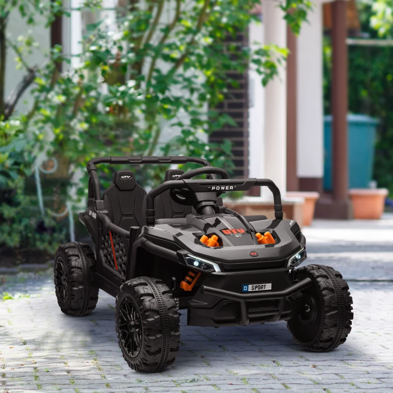 Qaba 12V Ride On Truck, Battery Powered Electric Car for Kids w/ Remote Control, 4-Wheel Suspension & LED Lights, Black