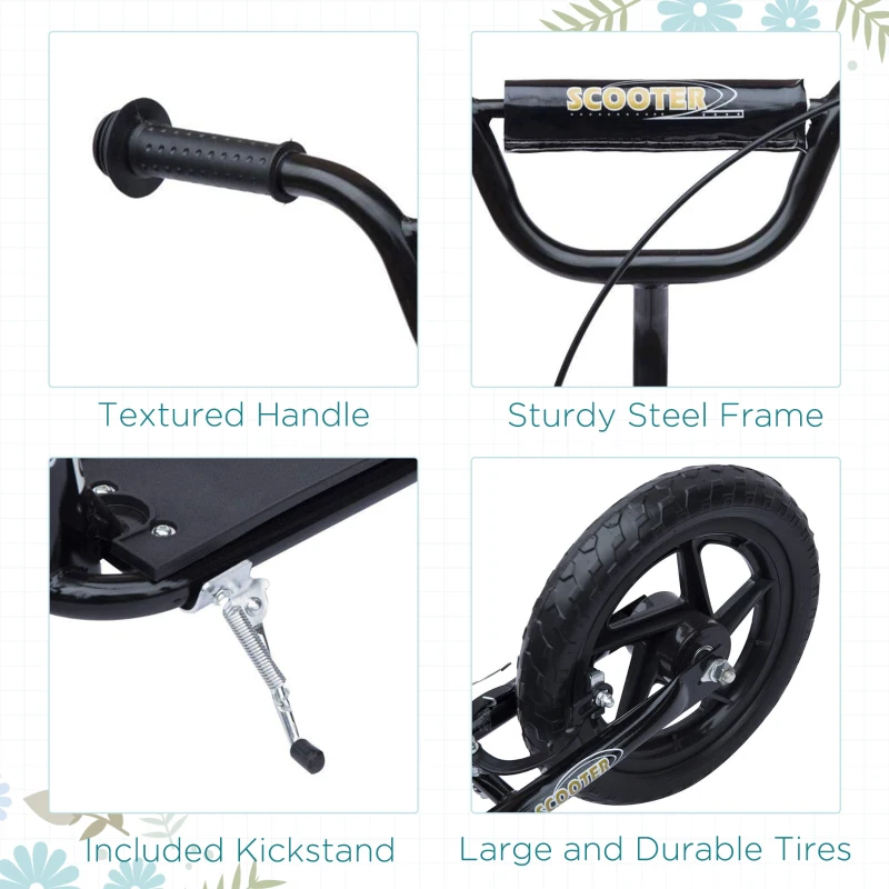 HOMCOM Kick Scooter for Kids 5-12 Years Old with Adjustable Height Handlebar, Non-slip Footplate, Big Wheels, Rear Brake, Black