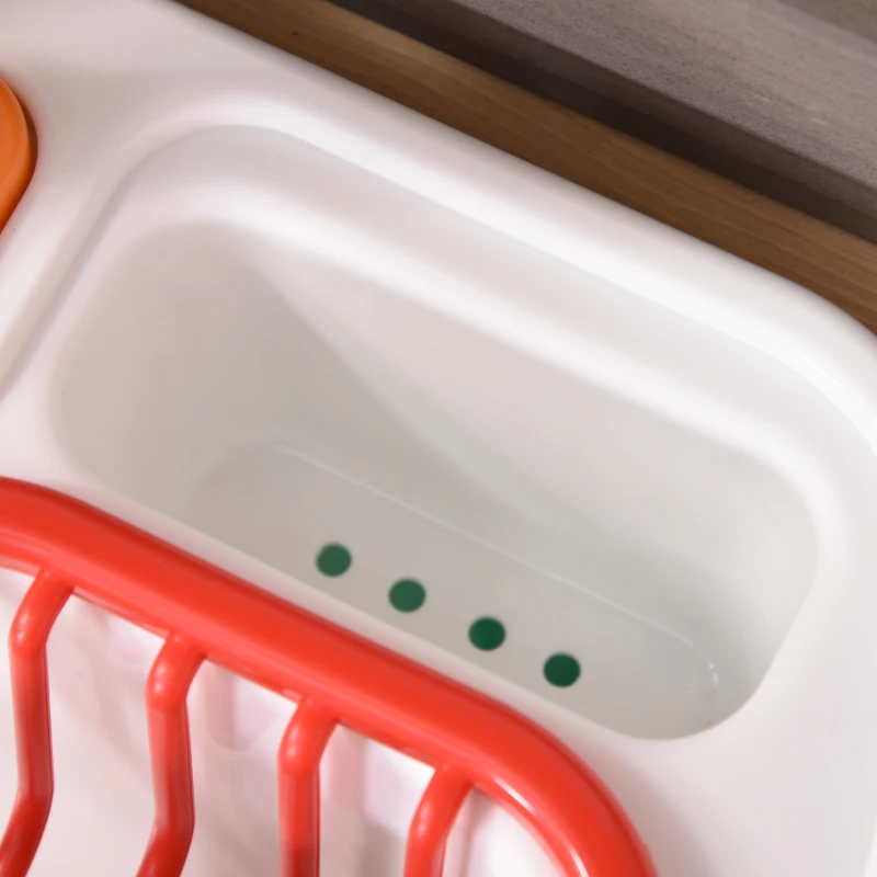 Outsunny Kids Kitchen, Playset Game with Sink, Running Water, Vegetable, Dish for 3-7 Years Old