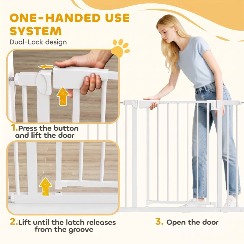 PawHut Baby Gate, Pet Safety Gate Pressure Fit, 30"-51" Wide with Two-Way Open, Auto-Close for Stair, Doorways, Hallways, Black