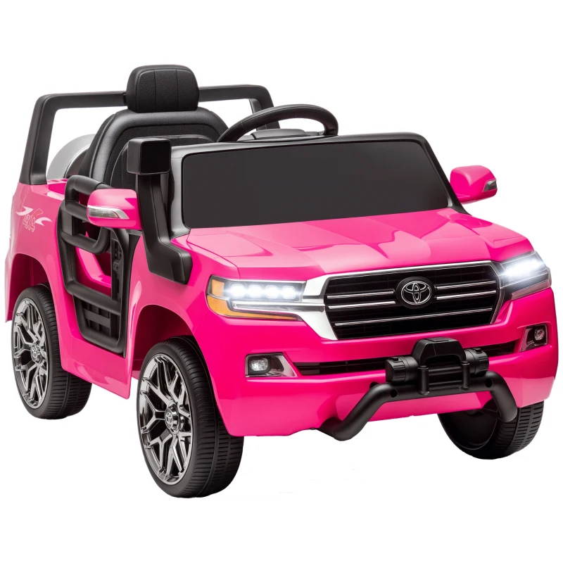 Qaba 12V Toyota LAND CRUISER Licensed Kids Car w Remote Control, Four Wheel Spring Suspension, Soft Start, LED Light, Pink