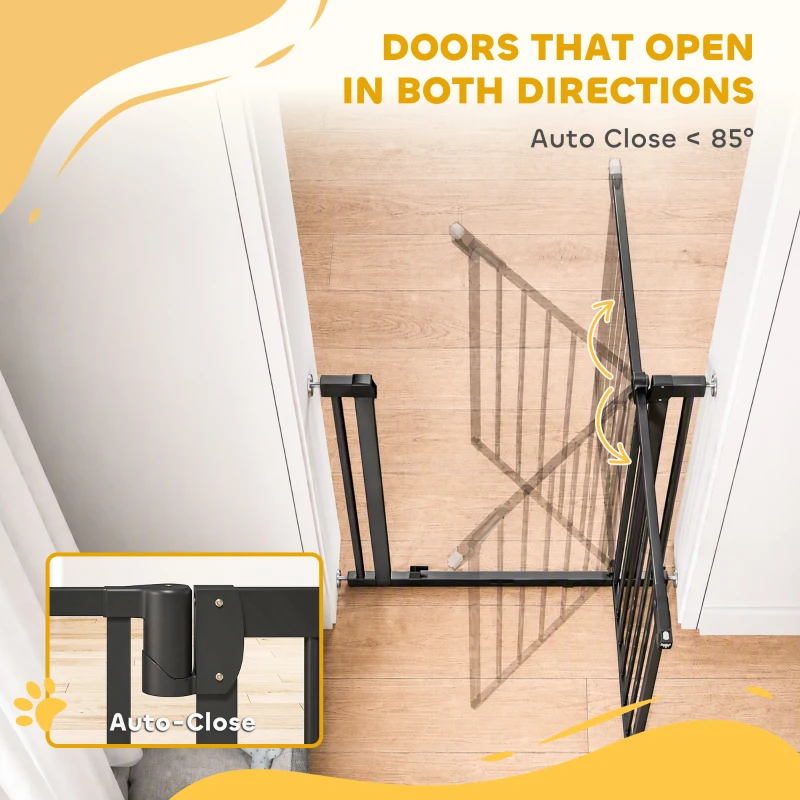 PawHut 30"-32" Baby Gate, 36"H Pet Gate with Auto-Close, Two-Way Open, Pressure Mounted, Black
