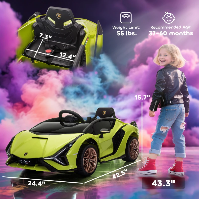 Aosom 12V Lamborghini SIAN Licensed Electric Car for kids with Remote Control, Horn, Music, & Headlights, Green