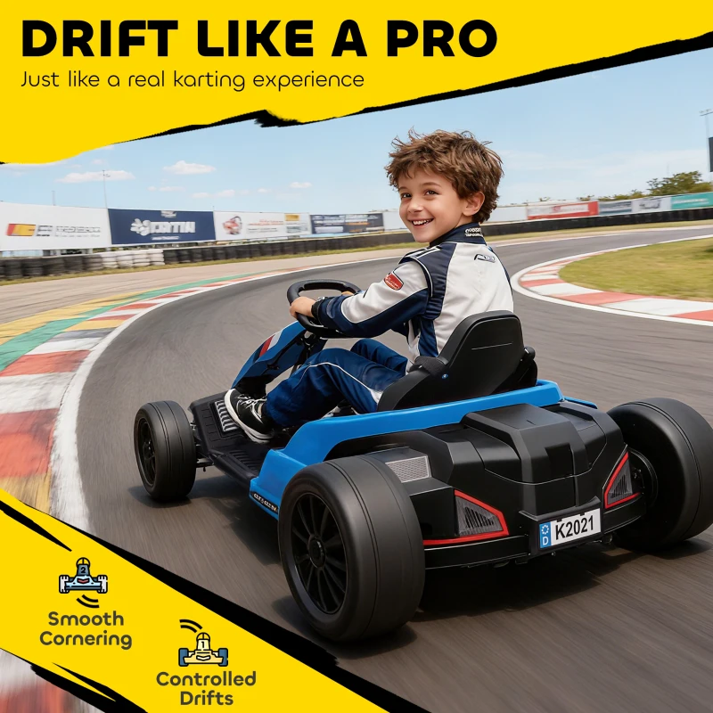 Qaba 24V Electric Go Kart with Dual 150W Motors, Adjustable Seat & 11.2MPH High Speed, Slow Start, 5-Point Harness, Blue