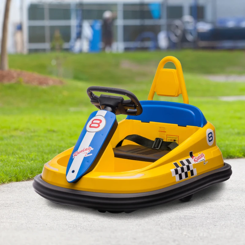 Aosom Bumper Car for Kids, 360° Rotation 6V Electric Ride On Bumper, Yellow