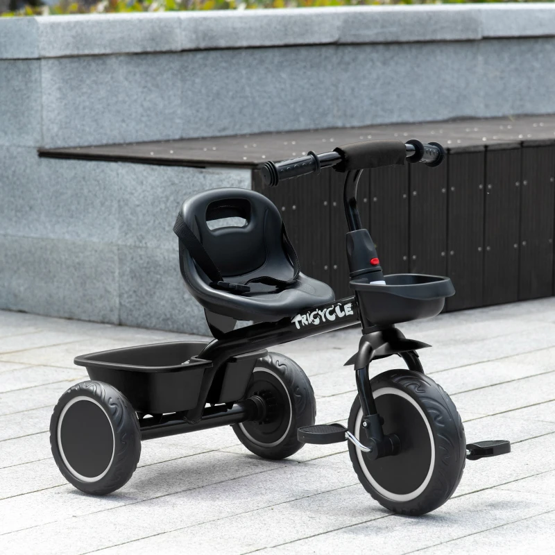 Qaba Tricycle for Toddlers Age 2-5 with Adjustable Seat, Storage Baskets, Black