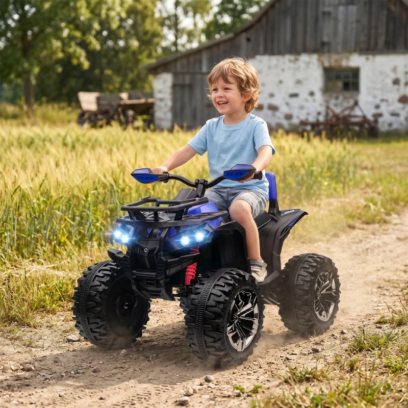 Aosom 12V 4 Wheeler Kids ATV with Music, Headlights for 37-60 Months Boys and Girls, Blue