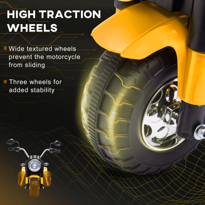 Aosom Electric Motorcycle for Kids, 6V Battery Powered Ride-On Dirt Bike 3-Wheels Motorbike with Horn Headlights Realistic Sounds Speed for 18 - 36 Months Yellow
