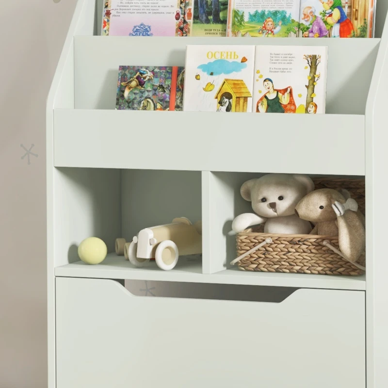 HOMCOM Kids Bookcase Multi-Shelf Book Rack with Mobile Drawer for Books, Toys, Pale Green