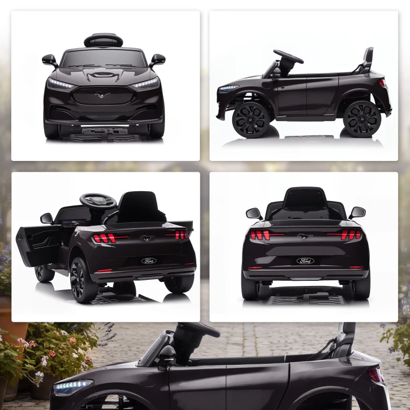 Qaba 12V Kids Ride On Car, Licensed Ford Mustang Mach-E Electric Car with Remote Control, LED Light, Music, Black
