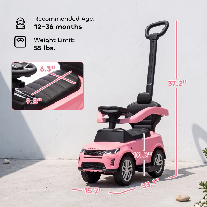 Qaba Land Rover Discovery Licensed Baby Push Car, 2-in-1 Ride on Car with Push Handle and Safety Guardrail, Pink
