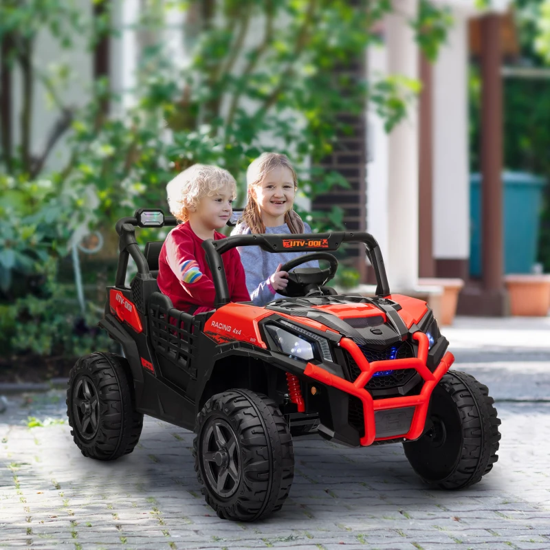 Qaba 2 Seater 24V Kids Electric Car w/ Remote Control, 3 Speed, LED Lights, Music, Horn, Spring Suspension, Slow Start, Red