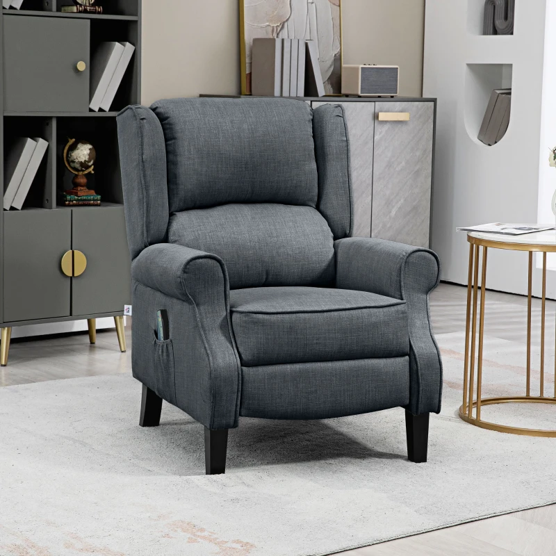 HOMCOM Vibrating Massage Recliner Chair with Heat, Wingback Push Back Reclining Chair for Living Room, Charcoal Gray