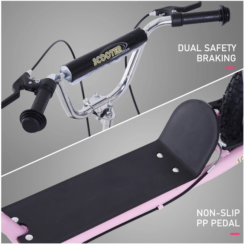 HomCom Adjustable Teen Kick Scooter Child Pro Stunt Scooter Ride On Speeder Kids Street  Bike 16" Inflatable Tire Pink