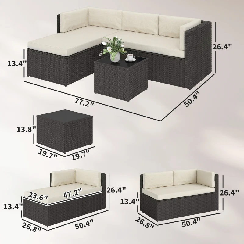 Outsunny 3 Piece Patio Furniture Set, Wicker Outdoor Patio Conversation Furniture Set with Cushions, Glass Top Table, Beige