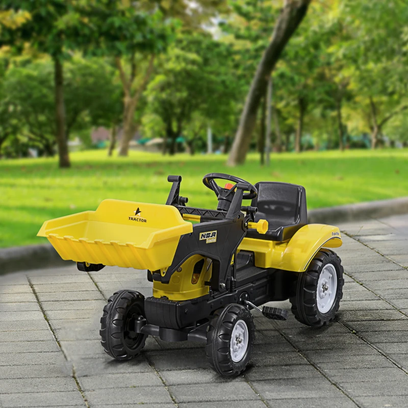Aosom Ride on Tractor for Kids, Pedal Construction Car with Front Loader Digger for 3 Years Old, Yellow