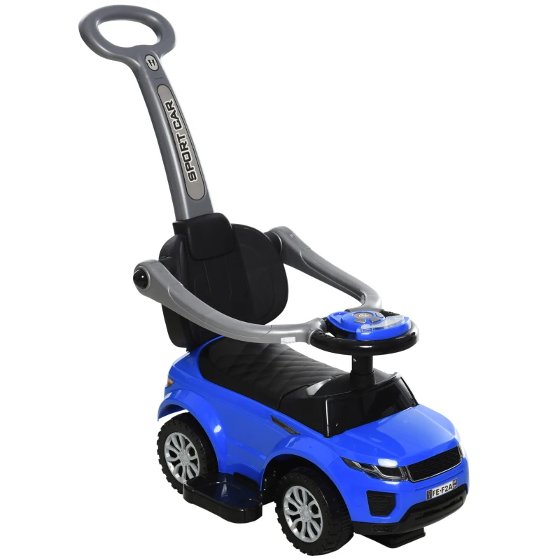 Aosom 3 In 1 Push Cars for Toddlers Kid Ride on Push Car Stroller Sliding Car with Horn Music Light Function Secure Bar Ride on Toy for Boy Girl 18-36 Months, Blue