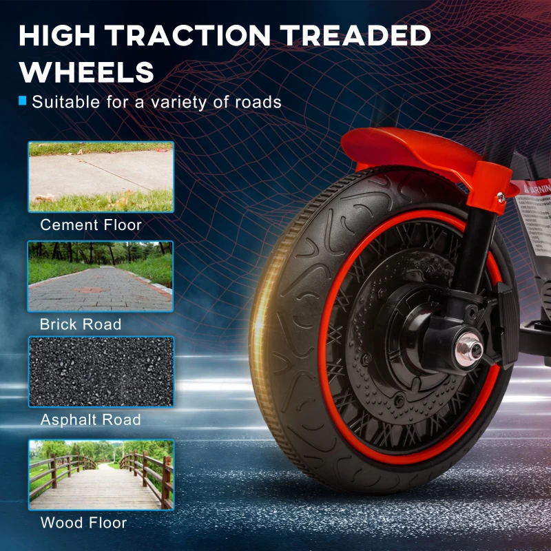 Aosom 6V Kids Motorcycle with Training Wheels, Foot Pedal, Headlight, Forward/Reverse, Single-Button Start, Red