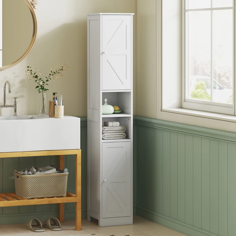 HOMCOM Narrow Tall Bathroom Storage Cabinet, 70" Slim Freestanding Bathroom Cabinet with Adjustable Shelves, Open Shelves