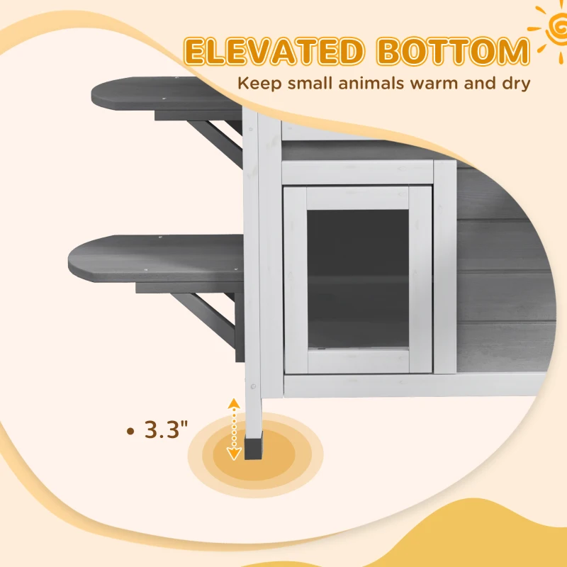 PawHut 2-story Cat House Outdoor, Weatherproof Wooden Cat Enclosure for Feral Cats with Escape Door, Openable Roof, Jumping Platforms, Gray