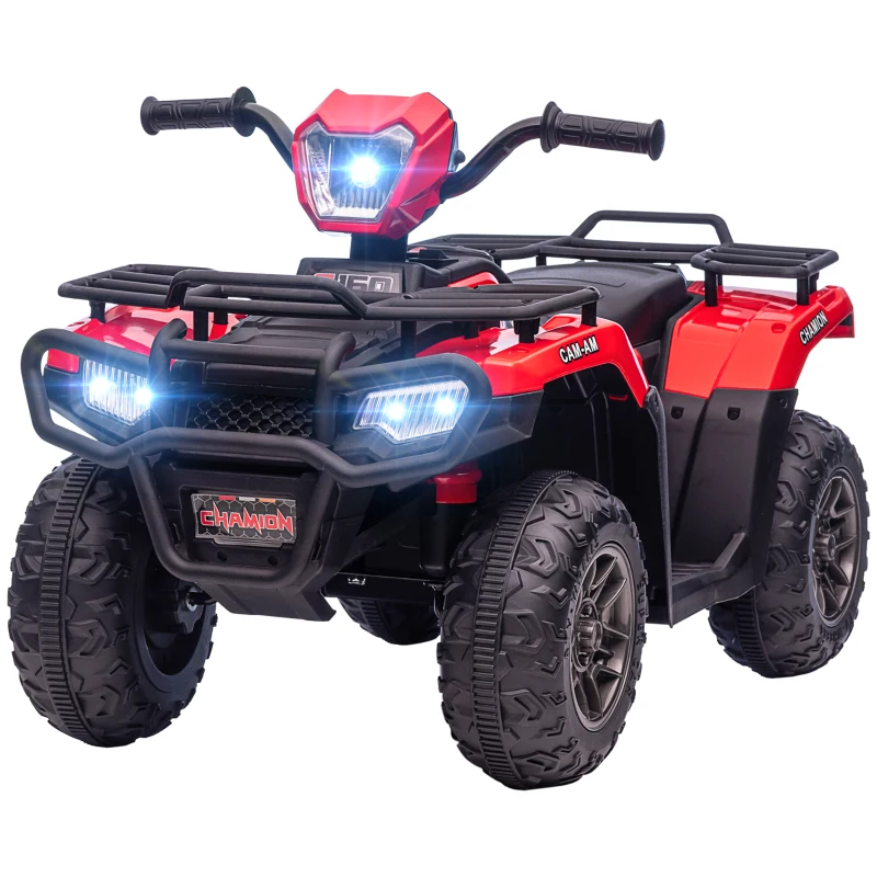 Aosom 12V Kids ATV Quad, 4 Wheeler Battery Powered Electric Vehicle with Music MP3, Headlights, High Low Speed, Treaded Tires, for Boys and Girls Ages 37-60 Months, Red