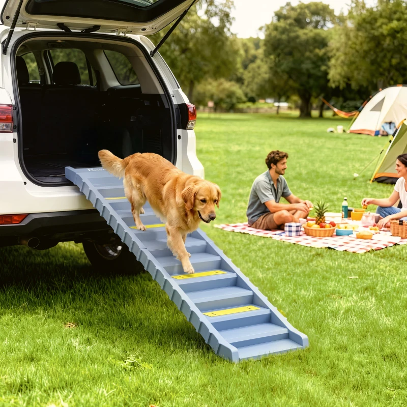 PawHut Dog Stairs for Car Truck SUV, Foldable Dog Ramp for Large Medium Small Dogs, Gray
