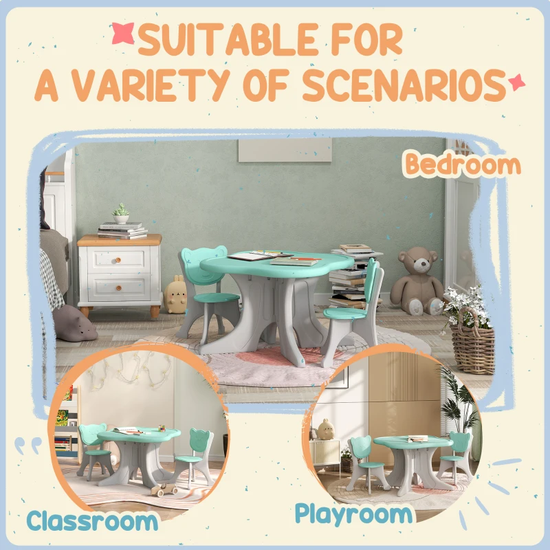 Qaba 3 Piece Kids Table and Chairs Set for 3-6 Years Old, Light Blue
