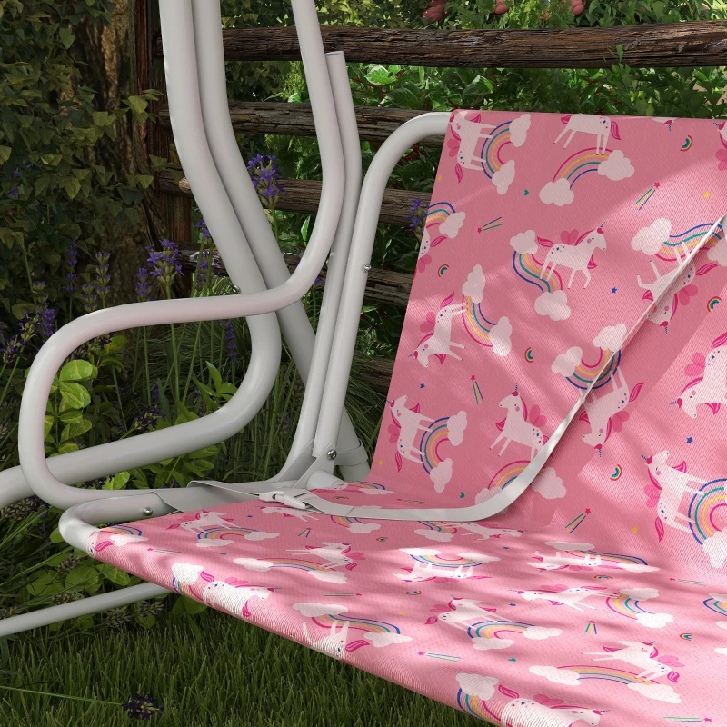 Qaba Kids Porch Swing, 2-Seater Patio Swing Bench with Safety Belts, Adjustable Canopy for Backyard, Garden, Pink