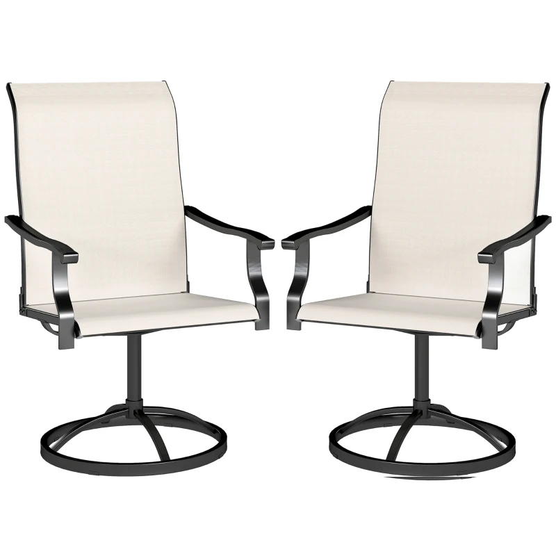 Outsunny Outdoor Swivel Dining Chairs Set of 2, High Back Swivel Chairs with All Weather Mesh for Deck, Backyard, Poolside, White