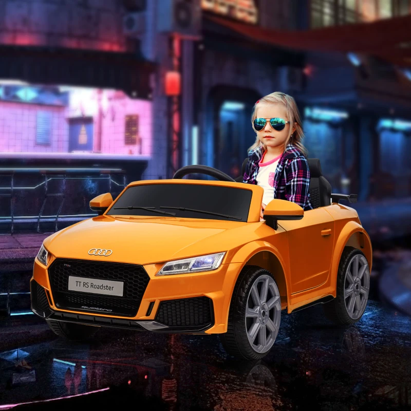 Aosom 6V Kids Electric Ride On Car, Licensed Audi TT RS with Suspension System and Remote Control, Horn, 5 Songs, Lights, MP3 Player - Yellow(m-10)