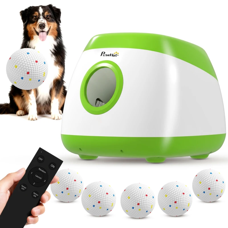 PawHut Automatic Dog Ball Launcher with 26-80 FT Distance, Automatic Ball Launcher for Medium and Large Dogs, Green
