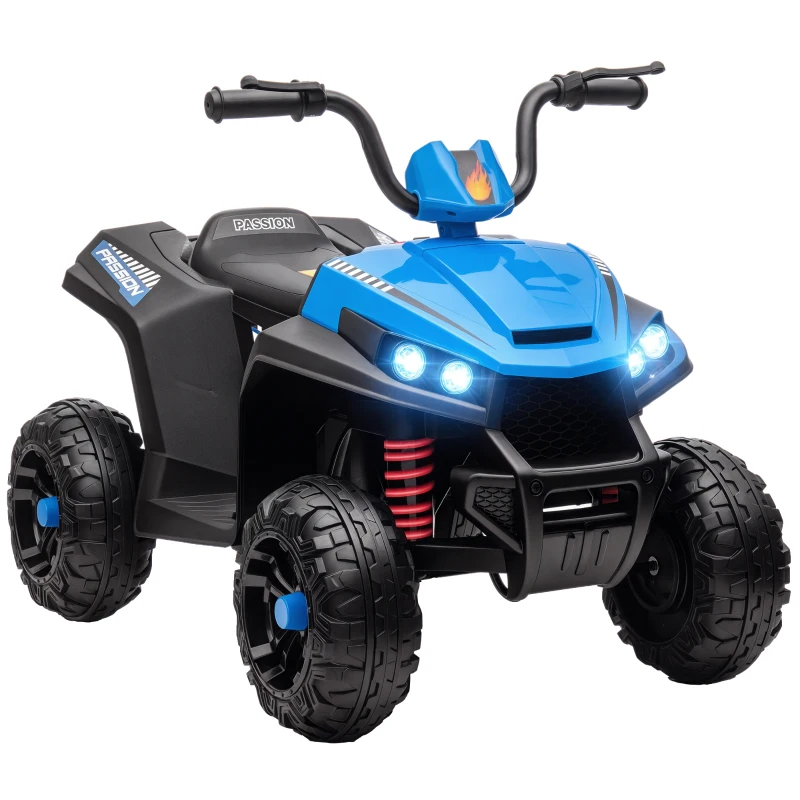 Qaba 12V Kids ATV with Spring Suspension, Forward & Reverse, LED Lights, Music, MP3, Blue