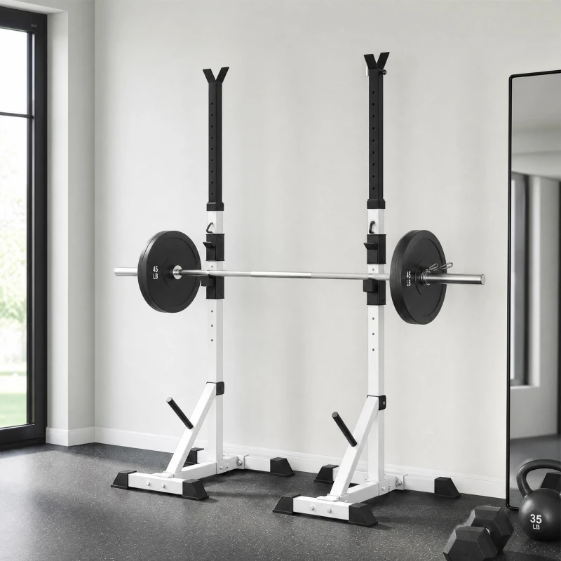 Soozier 2-Piece Barbell Rack, 53.5"-69.3" Height Adjustable Squat Rack Bench Press Rack, 440LBS Capacity