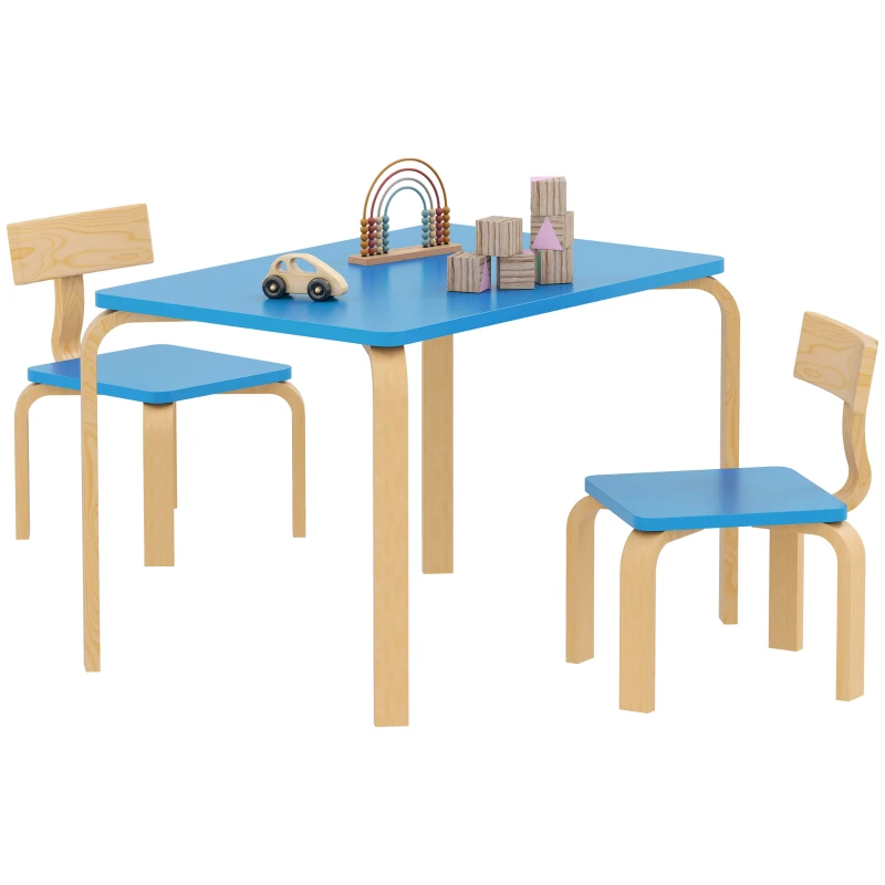 Qaba Kids Table and 2 Chair Set, Children Multi-Activity Furniture Set for Playing, Learning, Eating, Craft, Blue