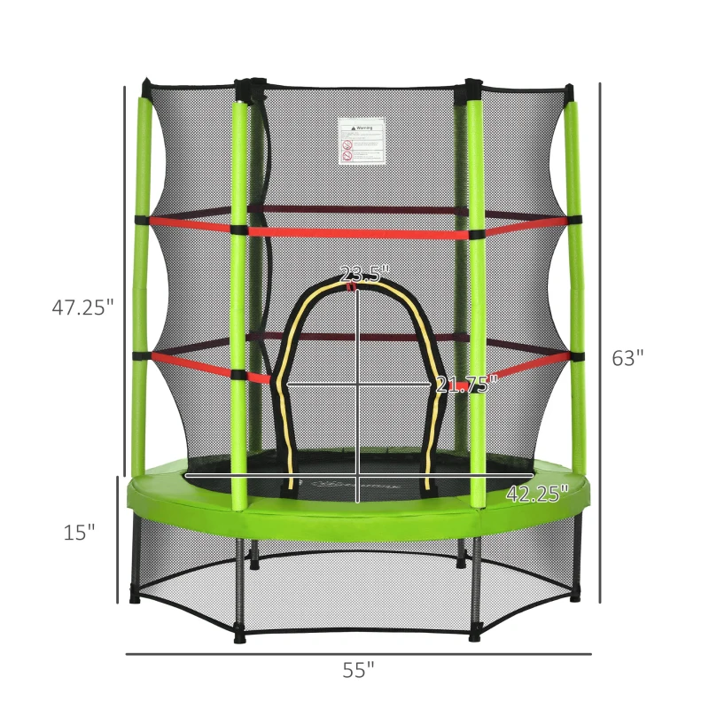 Outsunny Φ5FT Kids Trampoline with Enclosure Net for Age 3 to 6 Years Green
