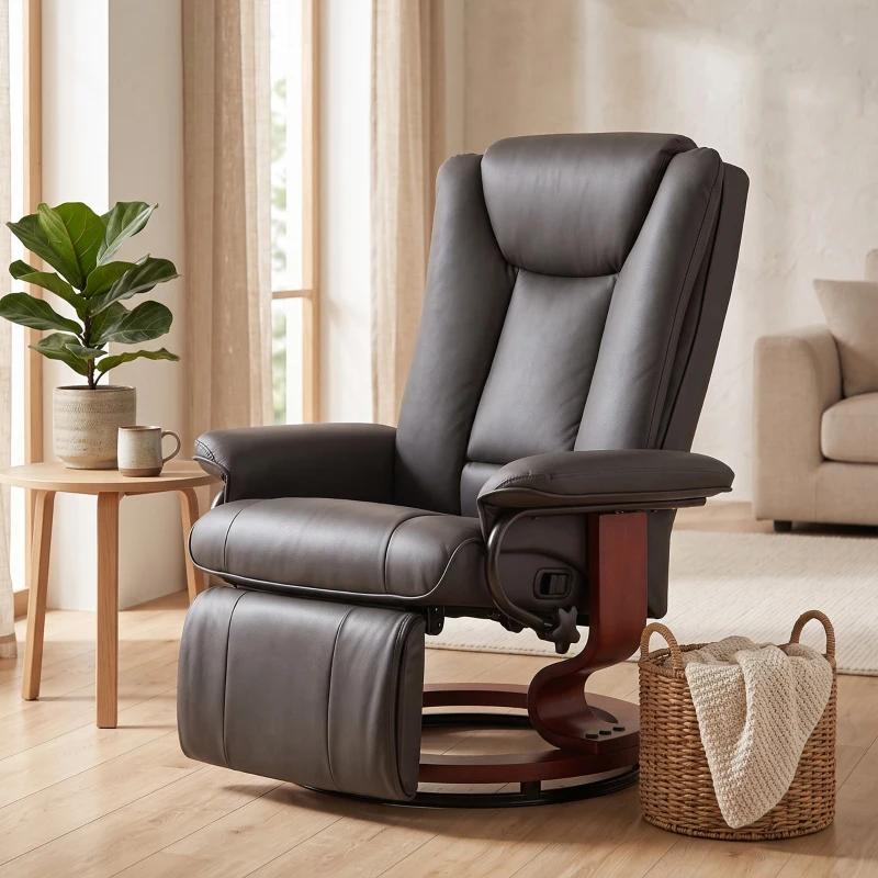 HOMCOM Modern RV Recliner Chair, PU Leather Swivel Recliner Armchair with Footrest for Living Room, Brown
