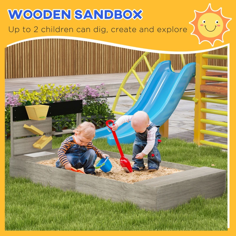 Outsunny Wooden Sandbox with Liner, Kitchen Design, Sink for 3-7 Year Old, 61" x 31.5" x 24"