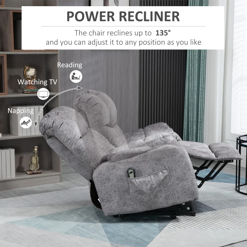HOMCOM Power Lift Chair, Electric Recliner for the Elderly, Compact Living Room Chair with Side Pocket & Remote Control, Gray