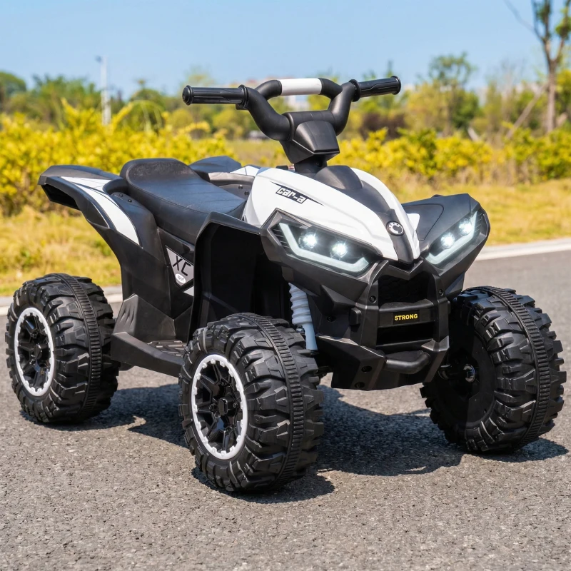 Aosom Kids ATV 4 Wheeler, 12V Kids Ride On Toy with Dual Motors, High & Low Speed, Music, Headlights, Up to 3.7 MPH, White