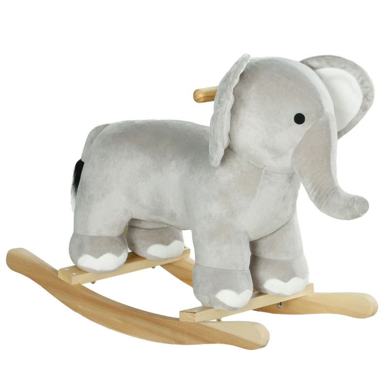 Qaba Kids Rocking Animal, Elephant Rocker with Realistic Sounds, Plush Ride on Toy for Years 2-4, Gray